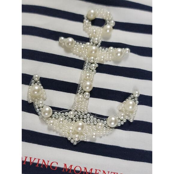 Zara Diving Moments Pearls‎ Anchor Sea Shirt Striped Round Neck Women's Small - Picture 3 of 9